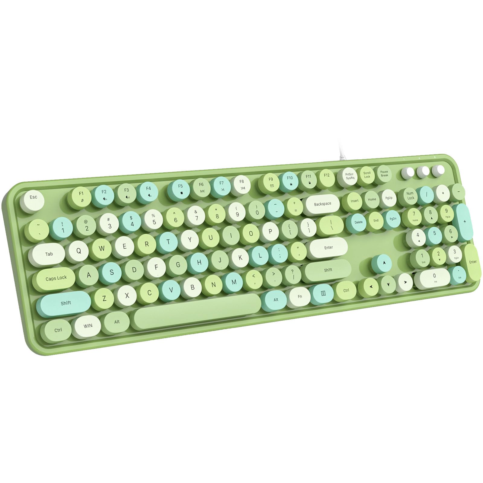 MOFII Computer Keyboard Wired, USB Plug Play Round Key Retro Typewriter Keyboard, Office Full Size Keyboard with Foldable Stands for Laptop PC Windows- Green Colorful