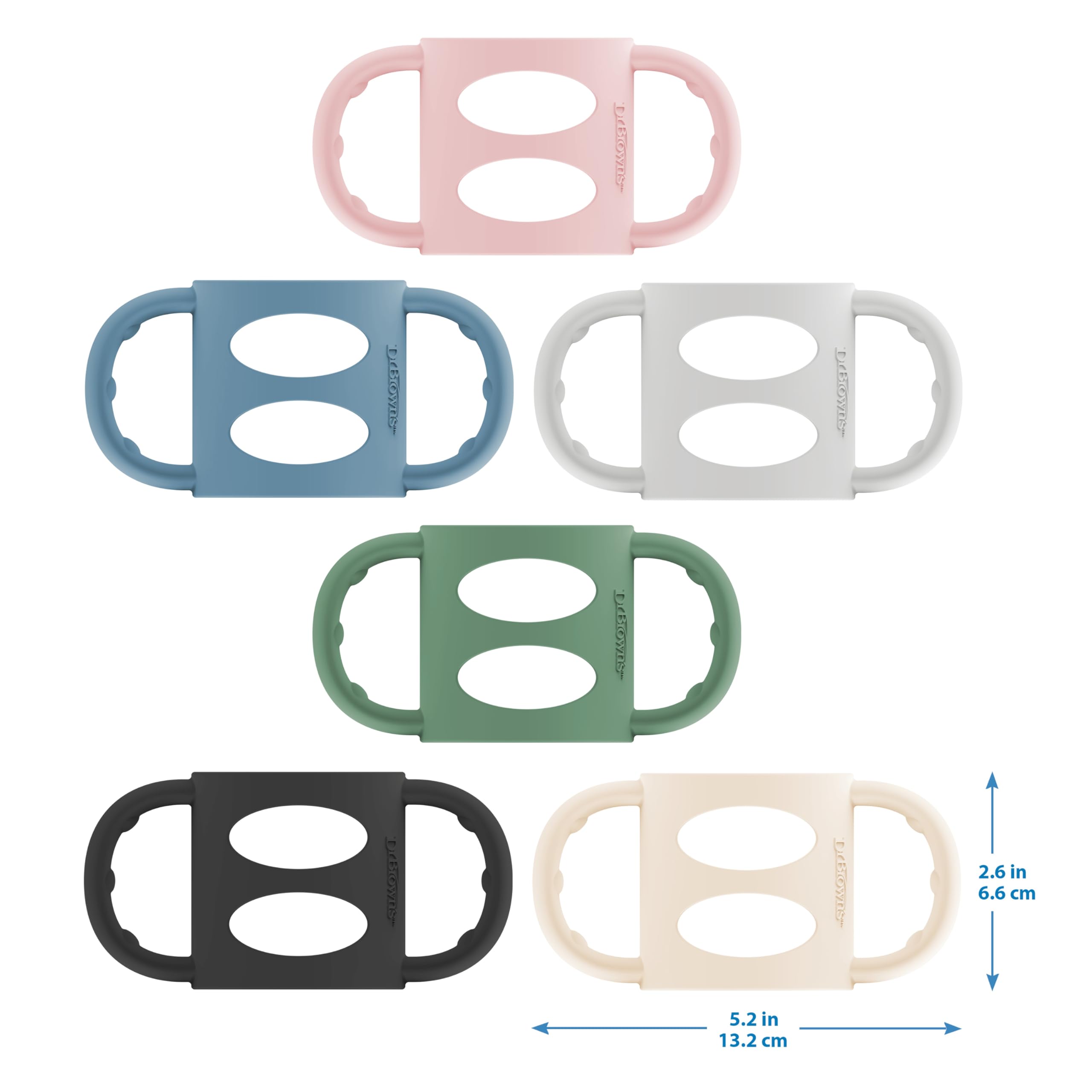 Dr. Brown's Narrow Baby Bottle Handles, 100% Silicone, Easy Grip Removable Handles for Bottle to Sippy Cup Transition, Blue/Gray/Green, 3-Pack, 4m+