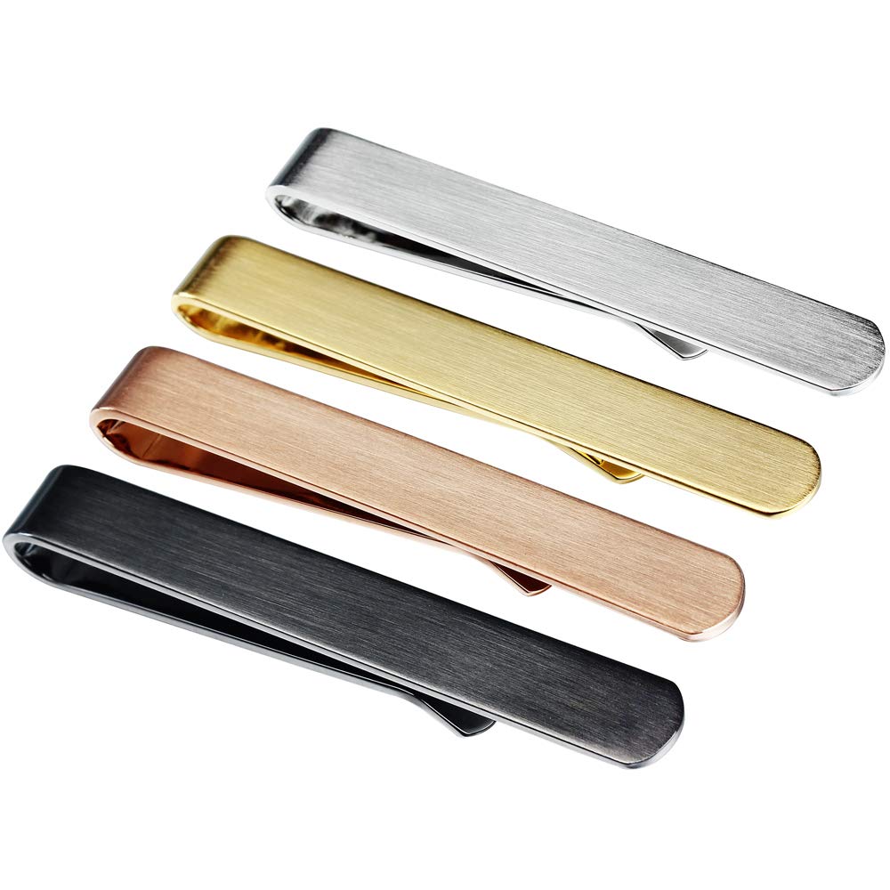 HAWSON 1.5 Inch Tie Clips for Men Initial 4Pcs Tie Bar Personalized Suitable for Wedding Anniversary Business and Daily Life-Best Gifts for Skinny Tie, brass
