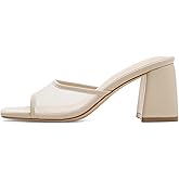 Mattiventon Block Heels for Women Mesh Heeled Sandals | Block Heel Sandals Chunky Heels Open Square Toe Mules Slip On Summer Dress Shoes Office 2.95in Heel