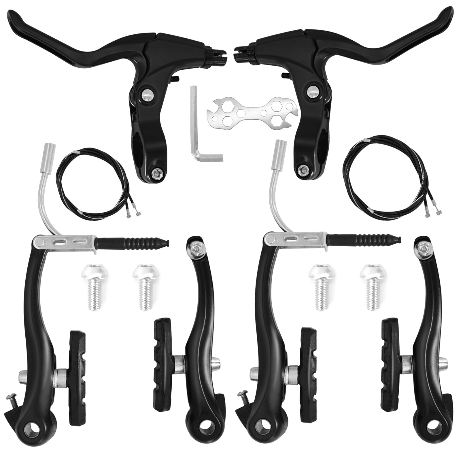 KAHOUI Bike Brakes Set, V Brake Front Rear, Full Aluminum Bicycle Brakes with Brake Cable Brake Lever Brake Pads, Brakes Bicycle Black Universal, for Mountain Bike City Bike Folding Bikes