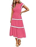 ZESICA Women's Summer Flutter Short Sleeve Smocked