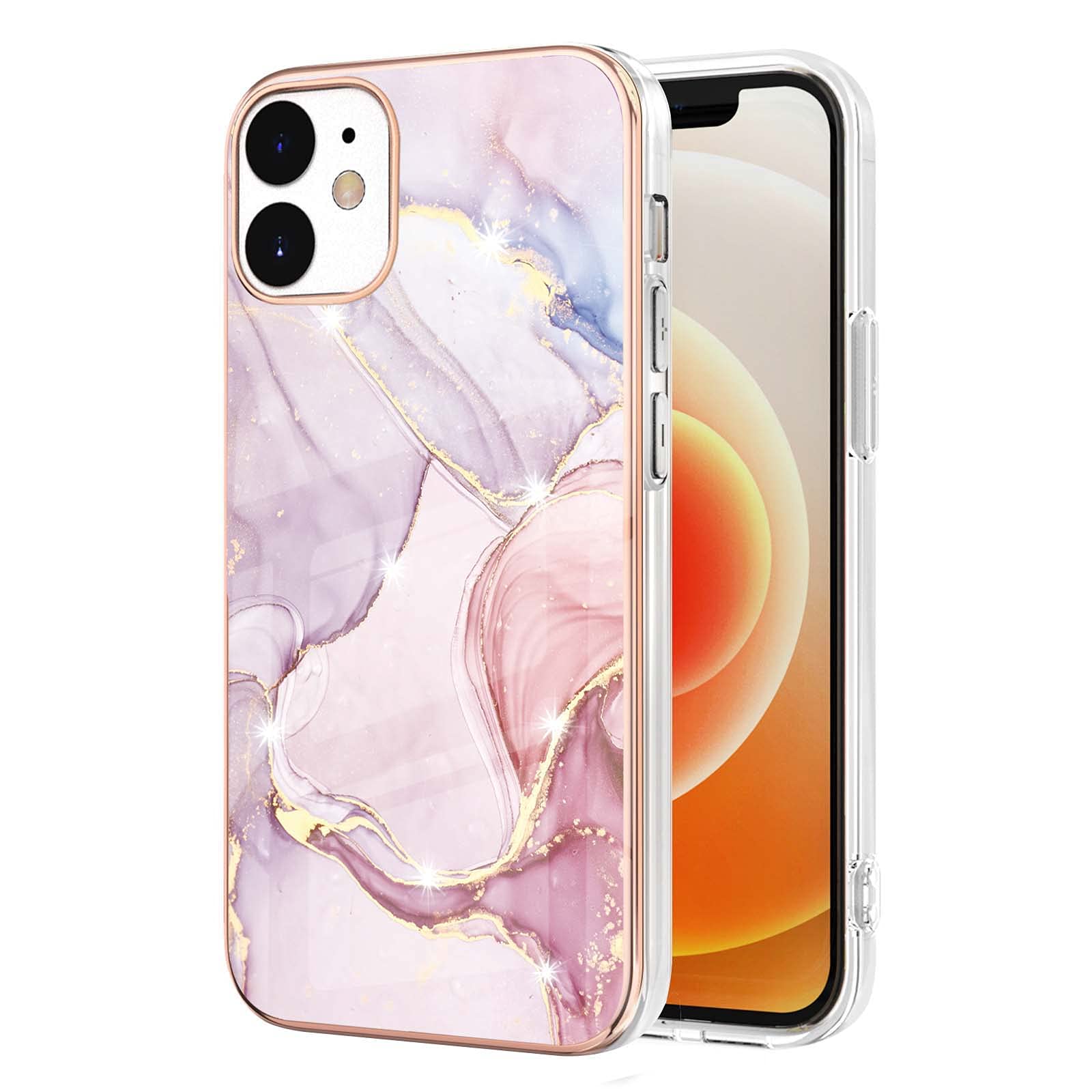IMIRST Basic Case Compatiable with iPhone 12/12 Pro IMD Soft TPU Silicone Bumper Matte Marble Scratch-Resistant Slim Protective Phone Case Back Cover for Apple iPhone 12/12 Pro，YBI RoseGold