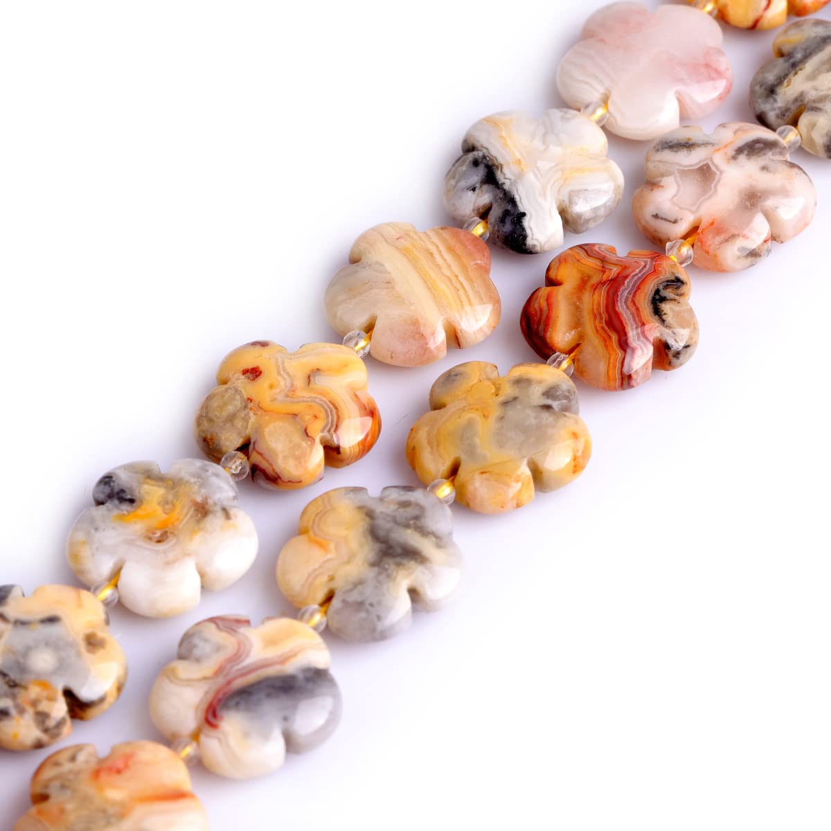 Sweet & Happy Girl's Store 20mm Flower Gemstone Crazy Lace Beads Strand 15 Inch Jewellery Making Beads