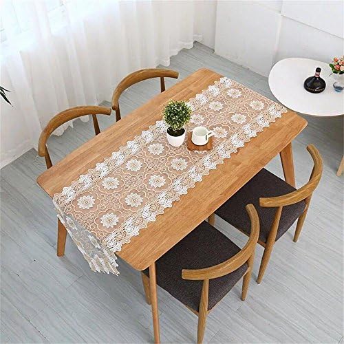 Miustyle Embroidered Lace Table Runner Gold Burgundy Beige Flower16 By 79 Inches Home Kitchen Festival Décor (Beige)
