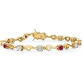Gem Stone King 18K Yellow Gold Plated Silver White Moissanite and Red Ruby and White Lab Grown Diamond Bracelet For Women (2.57 Cttw, Gemstone Birthstone, Round 4MM, 7.5 Inch)