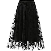 Women's A Line Tulle Midi Skirt Tiered Petticoat Skirts Tea-Length Elastic Waist Tutu Skirts Size for XXS-M