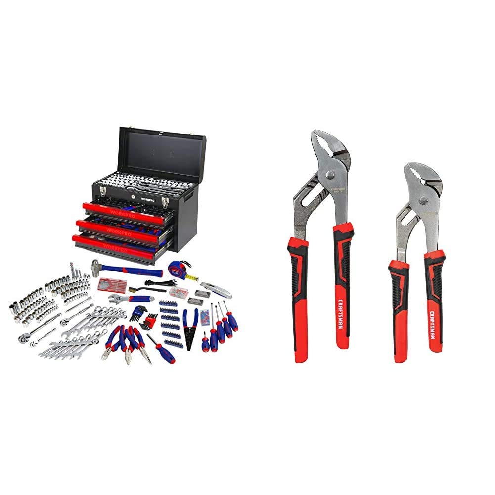WORKPRO 408-Piece Mechanics Tool Set, General Household Home Repair Tool Kit with CRAFTSMAN Pliers, 8 & 10", 2Piece Groove Joint Set Image WORKPRO 408-Piece Mechanics Tool Set, General Household Home Repair Tool Kit with CRAFTSMAN Pliers, 8 & 10", 2Piece Groove Joint Set Image