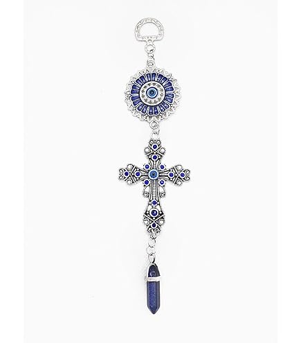 Angel With Blue Crystal & Evil Eye Hanging Ornament - Good Luck Charm For Car & Home