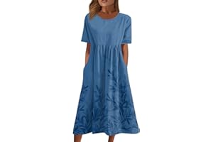 DPKLAD below The Knee Short Sleeve Cover Up Ladies Dressy Classic Summer Super Soft Graphic Cotton Dress for Women.