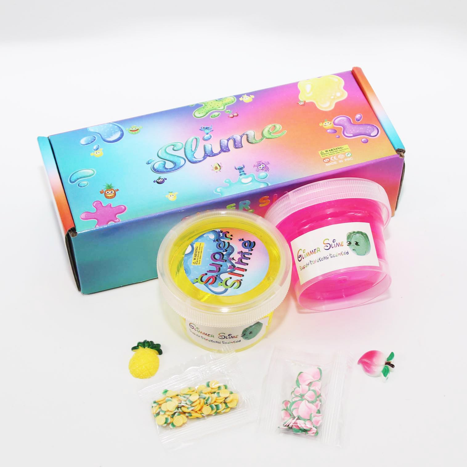 2 Pack Crunchy Slime - Smells Nice Pineapple Slime and Peach Slime - SSSSuper Stretchy Glossy Slime Perfect for Kids Party Favor, Classroom Prize or Christmas Stocking Stuffer - Boys Girls