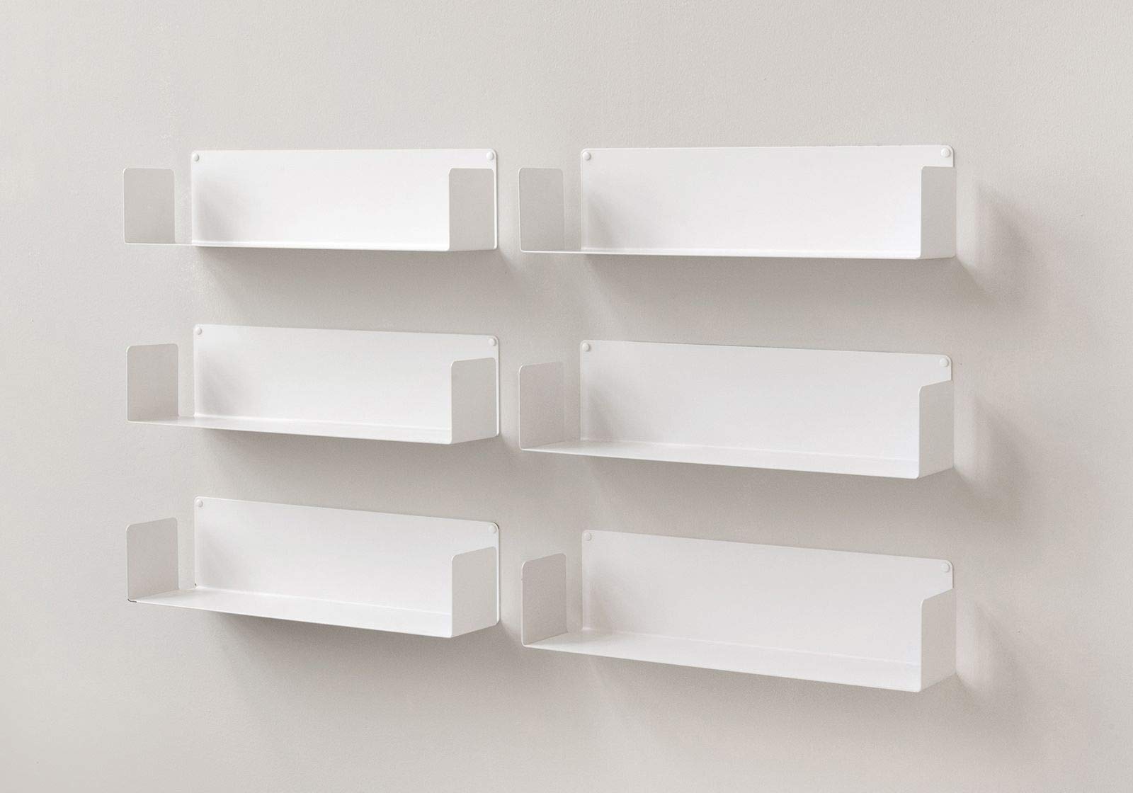TEEbooks Floating Shelves - Set of 6 shelves - Steel - White - 60 x 15 x 15 cm - For Books, Cds, Dvds