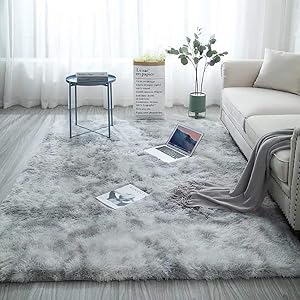 Soft Indoor Modern 4x5.3 Area Rugs Warm Soft Rug for Bedroom Decor Living Room Kitchen Non-Slip Plush Fluffy Comfy Babys Care Crawling Carpet Grey