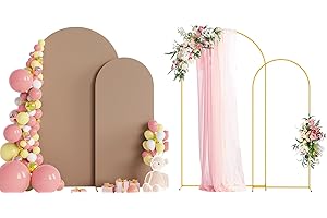 Wokceer Wedding Arch Backdrop Stand and Cover Set of 2 Metal Arch Stand with Arch Cover Nude Brown 7.2FT, 6FT for Birthday Party Wedding Ceremony Bridal Baby Shower Event Decor