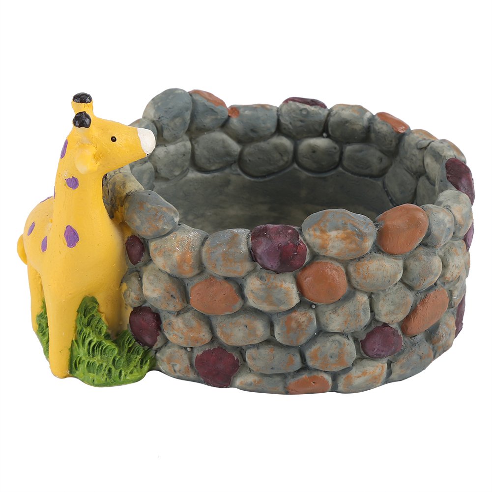 Fdit Tiny Creative Succulent Plants Mini Garden Resin Flower Pot Tank Giraffe Castle Home Design Factory Home Office Decoration (Giraffe)