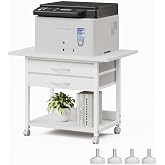 VENNQD Large Printer Stand with Storage Fabric Drawer Under Desk Printer Table with Wheels for Home Office, Printer Cart fit Fax Machine Scanner 23.4"x15.7" (White, 2 Tiers)