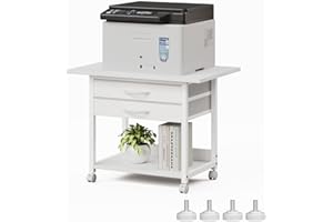 VENNQD Large Printer Stand with Storage Fabric Drawer Under Desk Printer Table with Wheels for Home Office, Printer Cart fit Fax Machine Scanner 23.4"x15.7" (White, 2 Tiers)