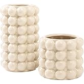 YANWE1 Bubble Vases, Set of 2 Ceramic Vase for Flowers, Boho Ceramic Flower Vases for Decor, Tall Bubble Vase for Living Room, Dining Table, Wedding, Mantel, Coffee Table(Beige)