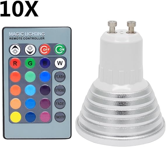 10X GU10 RGB Ampoule LED 3W Lampe LED Multicolore 16 Changement de