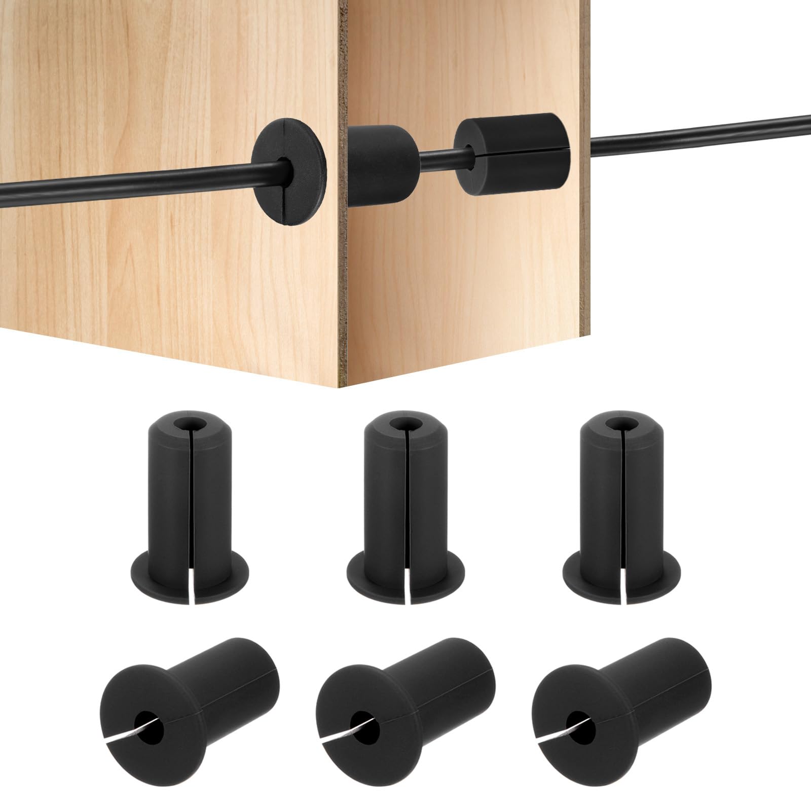 HiPicco 6Pcs Wall Grommets for Cables 3/4-Inch Silicone Cable Wall Bushing Feed Through Cable Routing Kit Accessories Wall Cable Pass Through for Ethernet with 7mm Hole, Black