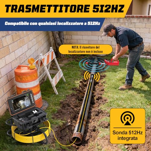 Dnenellr Tube Inspection Camera, 7 mm Thick Cable with Metric Signs, with 512Hz Probe and Auto-Leveling Function 1080P, 9 Inch IPS HD Screen Cable, 32GB DVR, 5100mAh Battery, IP68 (30M)