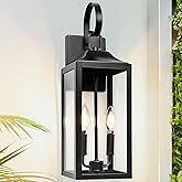 Yolsunes 19" Black Outdoor Wall Lantern 2-Light, Large Outside Modern Porch Sconce Light Fixture, Industrial Porch Light Wall