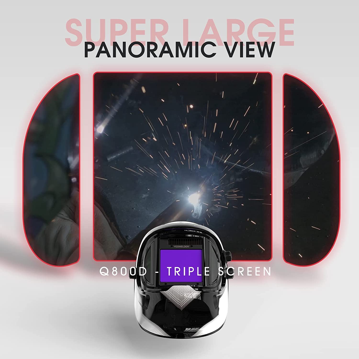 YESWELDER Auto Darkening Welding Helmet with SIDE VIEW, 180° Panoramic View, 1/1/1/1 True Color Solar Powered Welder Hood, Wide Shade 4/5-9/9-13 Welder Mask for TIG MIG ARC CUT and GRIND, LYG-Q800D