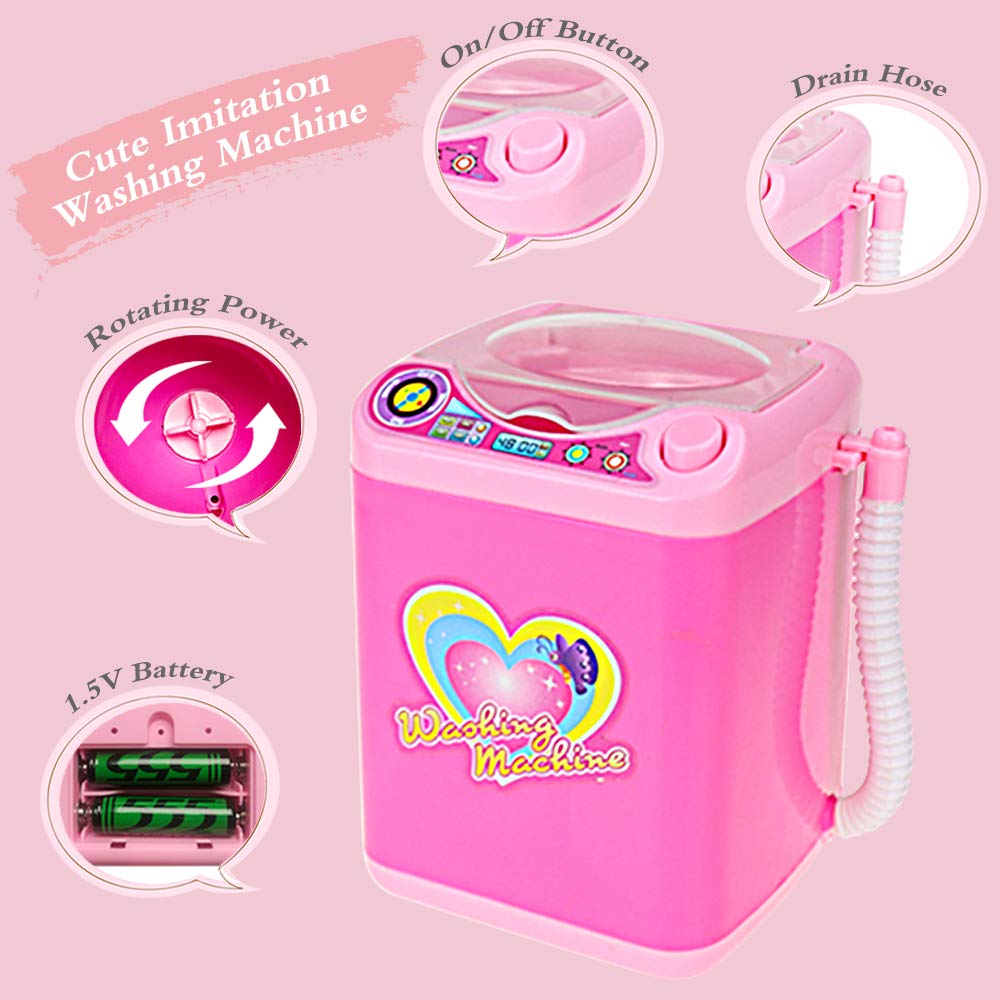 Mini Makeup Brush Cleaner Device Simulation Automatic Cleaning Washing Machine for Sponge and Powder Puff Toy (Pink): Beauty