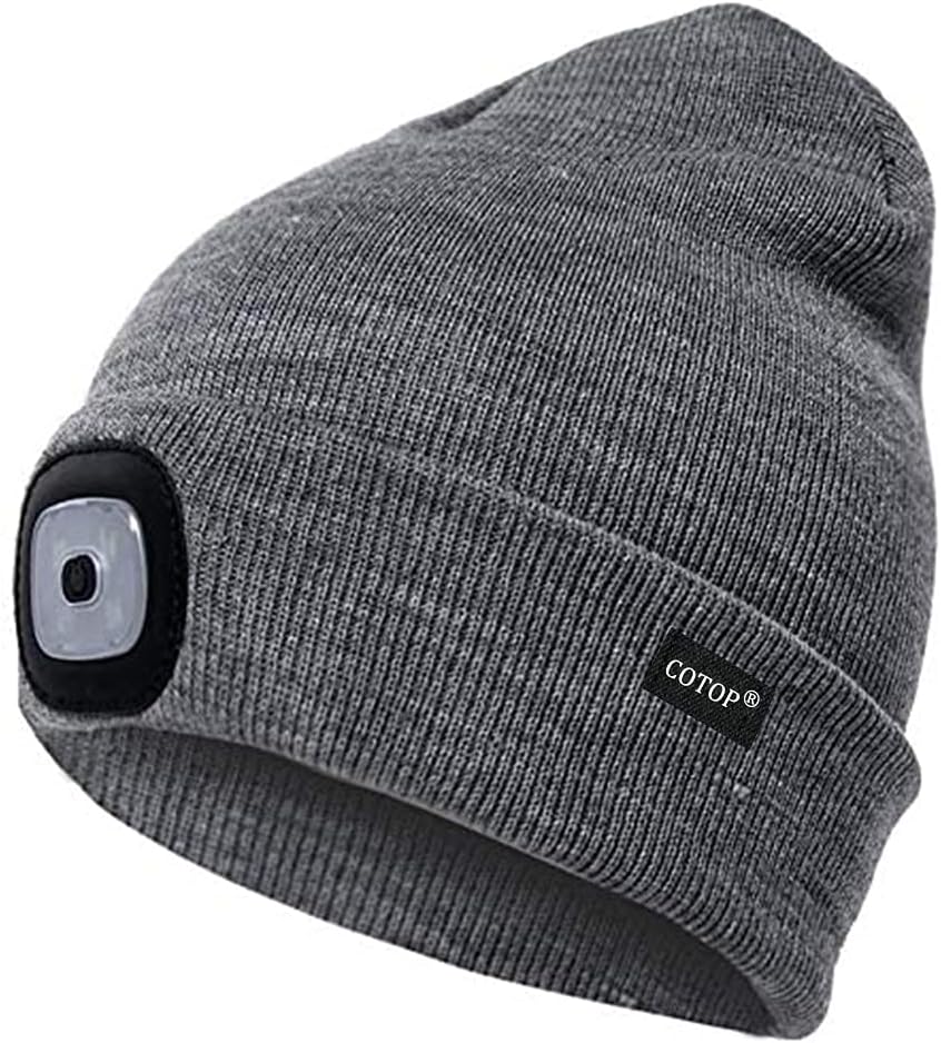 COTOP Unisex LED Beanie Hat with Detachable Light USB Rechargeable Black