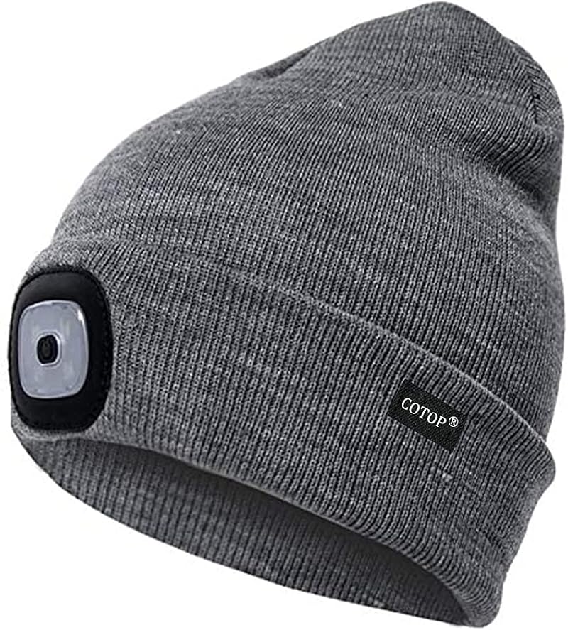 COTOP Unisex LED Beanie Hat with Detachable Light USB Rechargeable Black