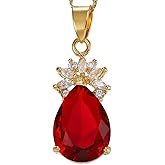 RIZILIA Pear Cut Birthstone Necklace for Women - Multi Color Options - 14K Yellow Gold Plated Pendant, 18"+2" Chain - Gift Boxed for Her, Mother Birthday