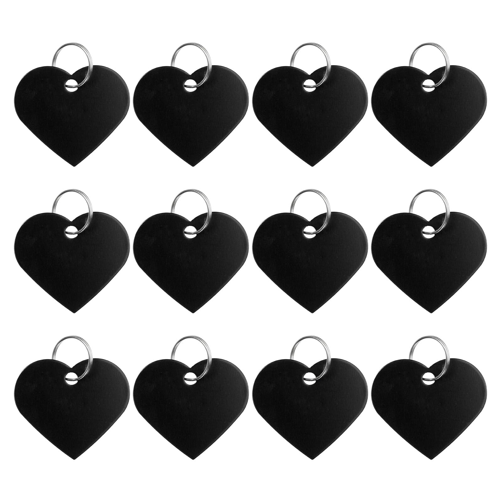 PATIKIL Aluminum Blank Tags 1.3 x 1.5 Inch, 12Pcs Heart Shape Metal Stamping Blanks Pet ID Label with Key Rings for DIY Craft Engraving Laser, Black