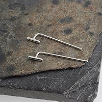 Silver Bar Hoops, Tiny Bar Hoops, Silver line Hoops, Handmade Earrings, Minimalist Jewelry, Silver Stick Line Earrings, 6 x 1.3mm