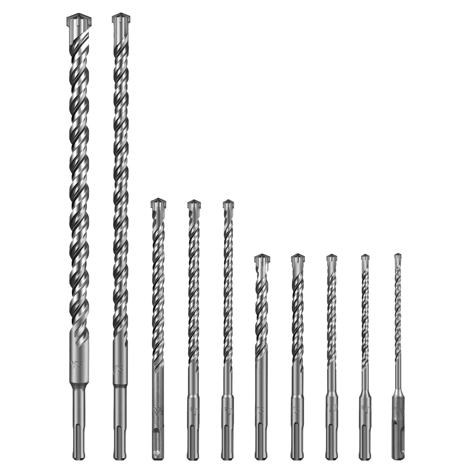 SALI SDS Plus Rotary Hammer Drill Bit Set 10PCS Cross Drill Bits Double Thread 4-Cutter Tungsten Carbide Tip for Concrete,Brick,Cement Walls,Stone,5/6/8/10/12mm x160mm,8/10/12mm x210mm,16/20mm x350mm