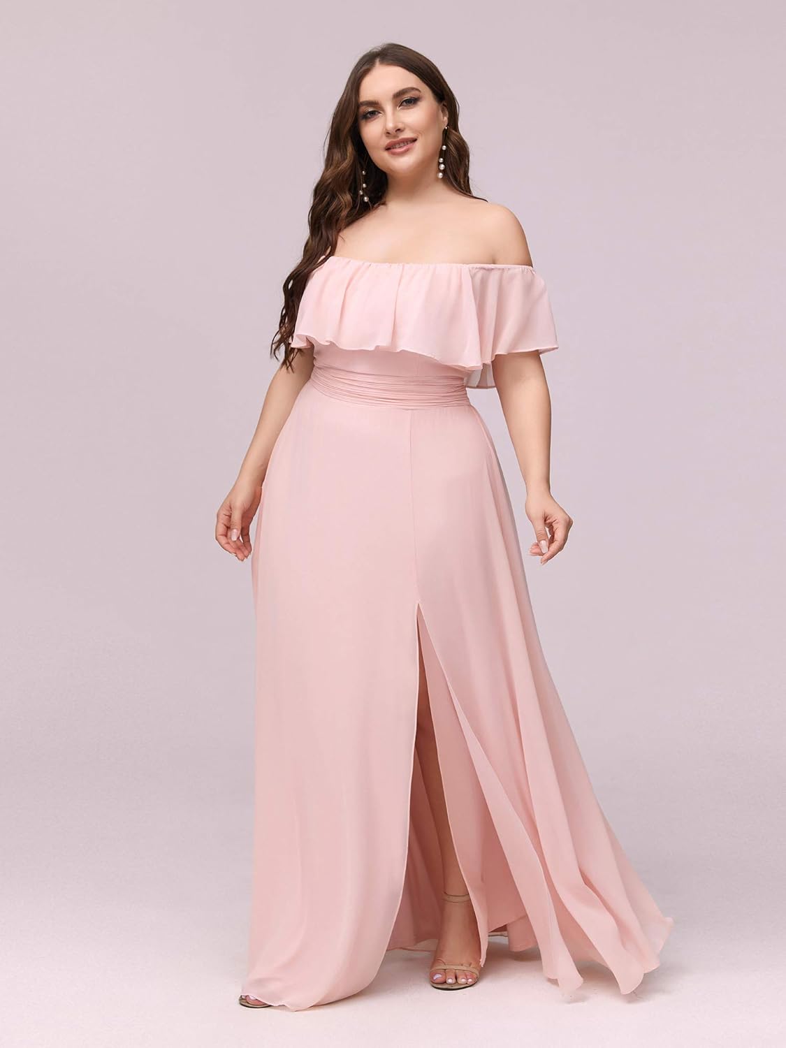 Ever-Pretty Women's Plus Size Off Shoulder Side Split Chiffon Maxi Dress 0968PZ: Clothing
