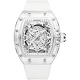 Gosasa Fashion Hollowed Men Watches Tonneau Transparent Analog Display Silicone Strap Calendar Quartz Waterproof Trend Male Wrist Watch