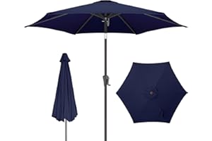 FLAME&SHADE 7.5 ft Outdoor Market Patio Table Umbrella with Tilt, Navy Blue