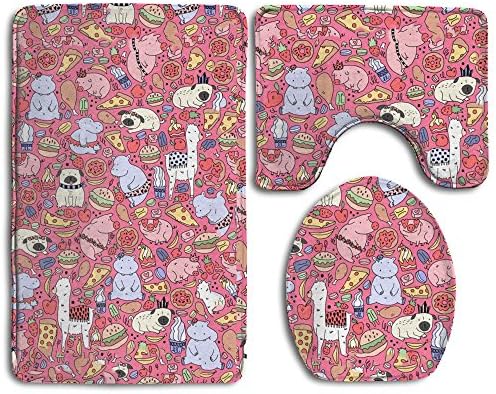 Bathroom Accessories Bath Rug Microfiber 3D Pattern Cartoon Pug Sets 3 Piece Toilet Mats Anti Slip Shower Floor Rugs Pedestal Rug + Lid Toilet Cover + Bath Mat