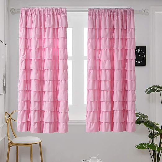 Amazon Com Yj Yanjun Pink Ruffle Curtains 52x63 Inch Length