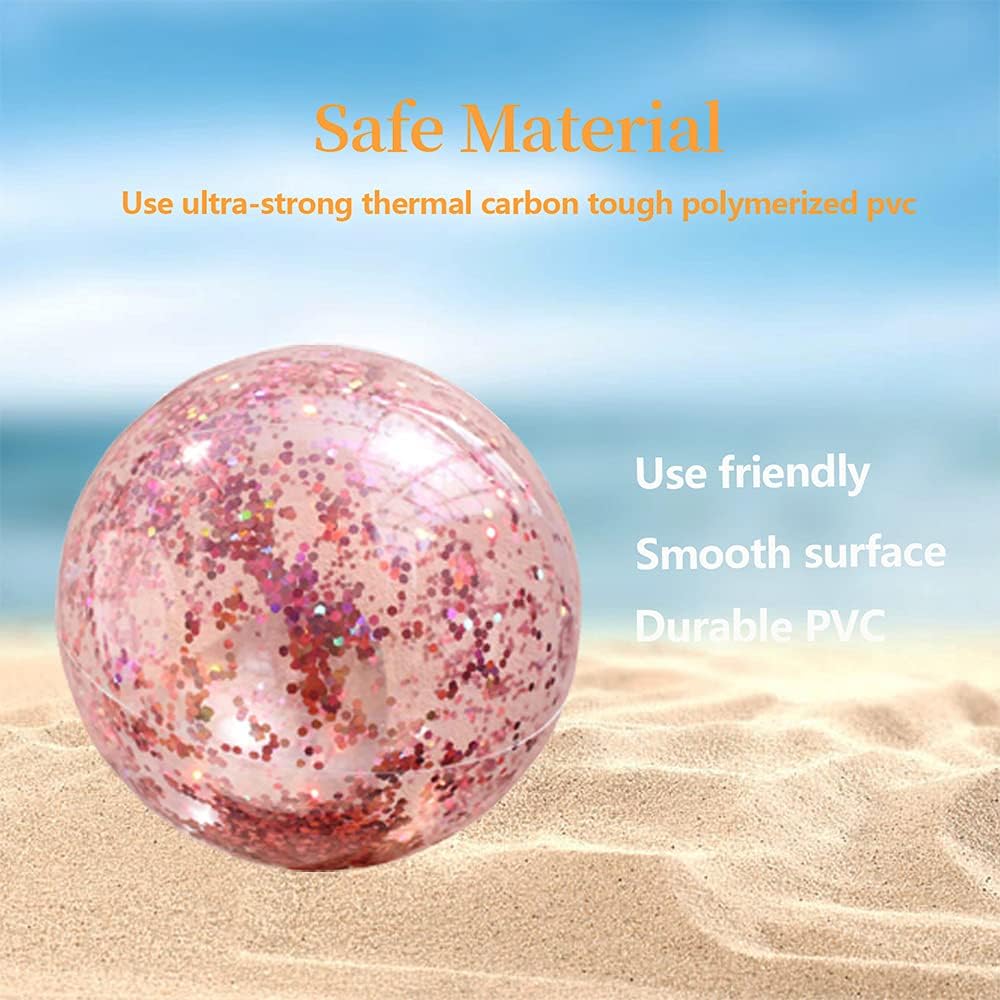 Sequin Beach Ball Jumbo Pool Toys Balls Giant Glitter Inflatable Clear Beach Ball Swimming Pool Water Beach Toys Outdoor Summer Party Favors for Kids Adults: Sports & Outdoors