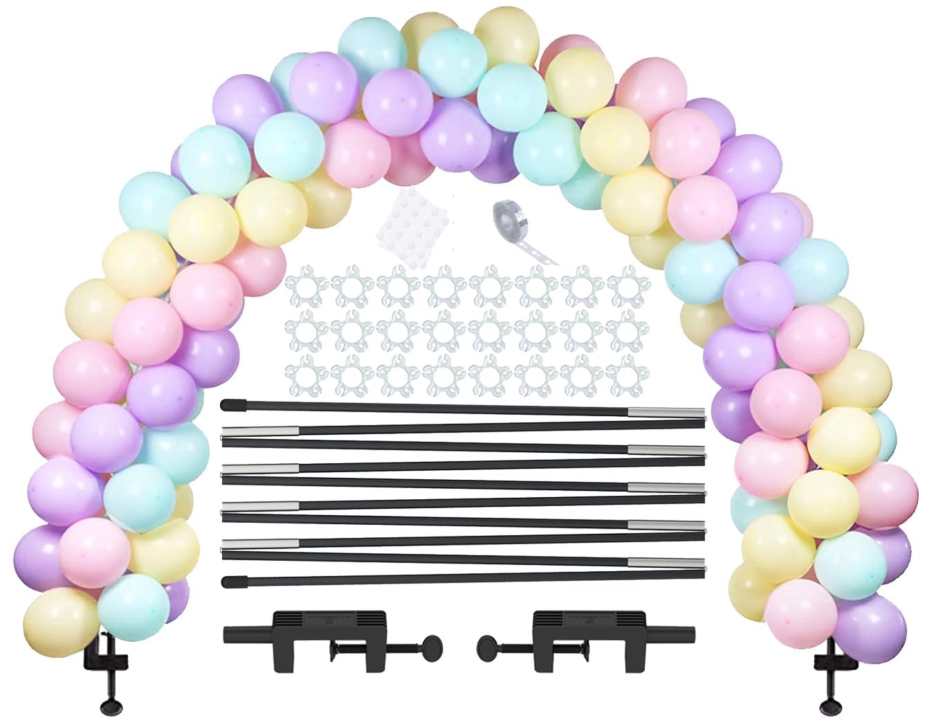 LANGXUN Balloon Arch Kit with Fiber Rods Adjustable Reusable Table Balloon Arch Stand for Birthday, Weddings, Graduation, Parties Decoration Black