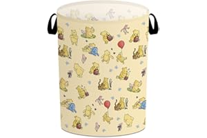 TILLFURU Classic Winnie Laundry Basket, Winnie Nursery Baby Stuff, the Pooh Storage Bin, Pooh Oxford Cloth Laundry Hamper With Waterproof Pe Coating, for Bedroom Bathroom Living Room 15.7×19.6 Inch