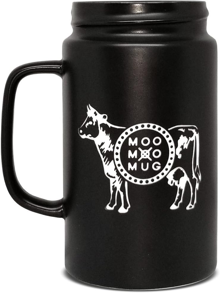 MOOMOOMUG Ceramic Mason Jar Mug Cup for Coffee, Best Gift for Kids, Perfect Gift for Wedding & Bachelor Party, 13oz (Carved Cow logo on Black Mug)