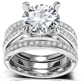 Round Cut CZ Bridal Set - 3 PCS/Set Big Solitaire Cubic Zirconia Engagement Wedding Ring Set for Women with Band