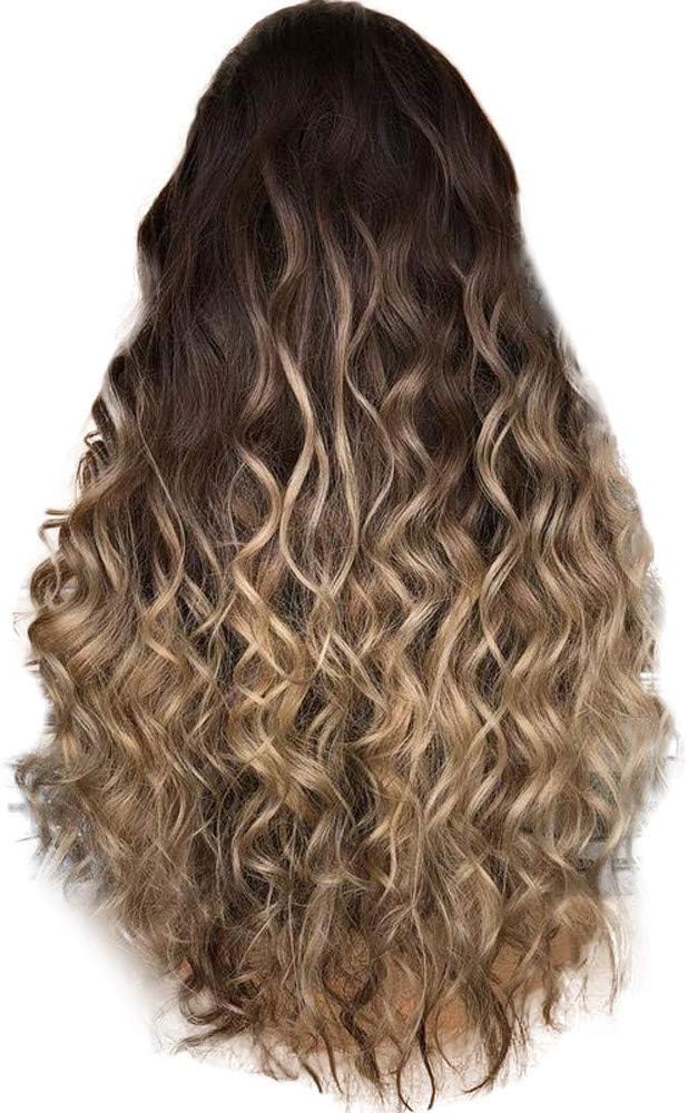 Girl Gradient Natural Brown Party Wig Long Full Curly Hair Fashion Synthetic Wig (60CM, Brown)