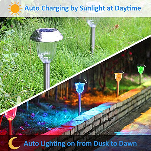 Solar Lights Outdoor [7 Colors Changing/Lock 1 Color], Pobon Solar Powered Pathway Light, Stainless Steel Landscape Lighting for Garden, Patio, Yard, Lawn, Path, Walkway, Driveway (2 pack) - Thumbnail 3