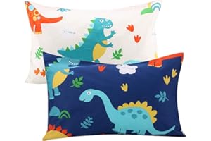 UOMNY Pillowcase 2 Pack, 100% Polyester, Dinosaur Design, Fits Pillows 13x18 or 12x16 inch, Toddler Pillow Cover for Kids Bedding, Breathable, Soft, Indoor, 400 Thread Count, Pillowcase Set