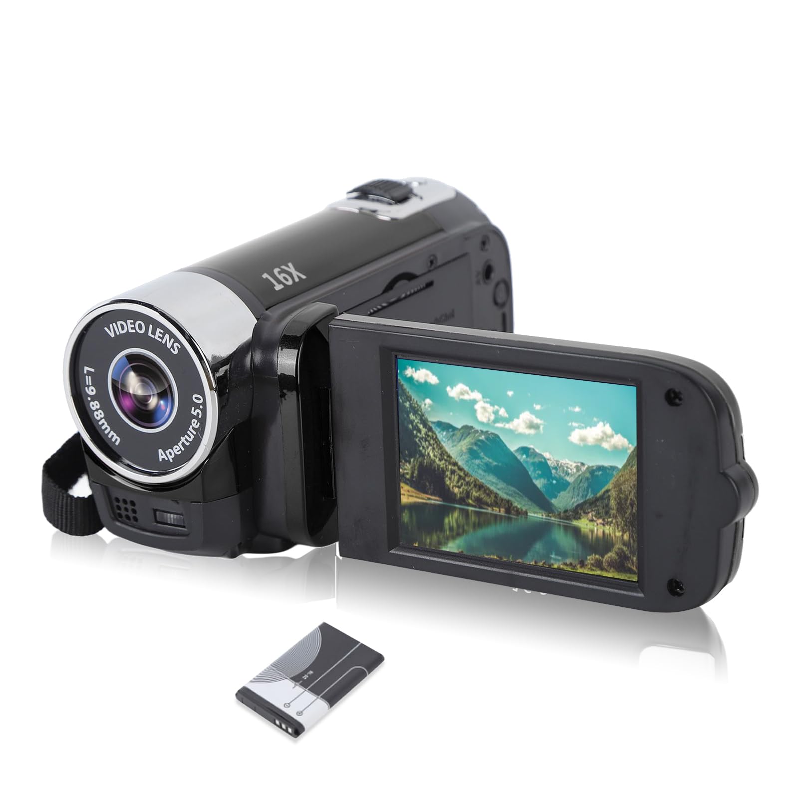 Video Camera for Vlogging, 1080P Full HD Camcorder, 16MP 16X Digital Zoom, 2.7in TFT Rotatable Screen, with Fill Light and USB Port, Catch Wonderful Moments (Black)