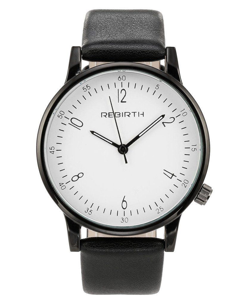 JSDDE Montre à Quartz Unisexe Mouvement Japonais Bracelet PU Style Simple Montre Etanche + Cadeau Boîtier Cadran Blanc Bracelet Noir