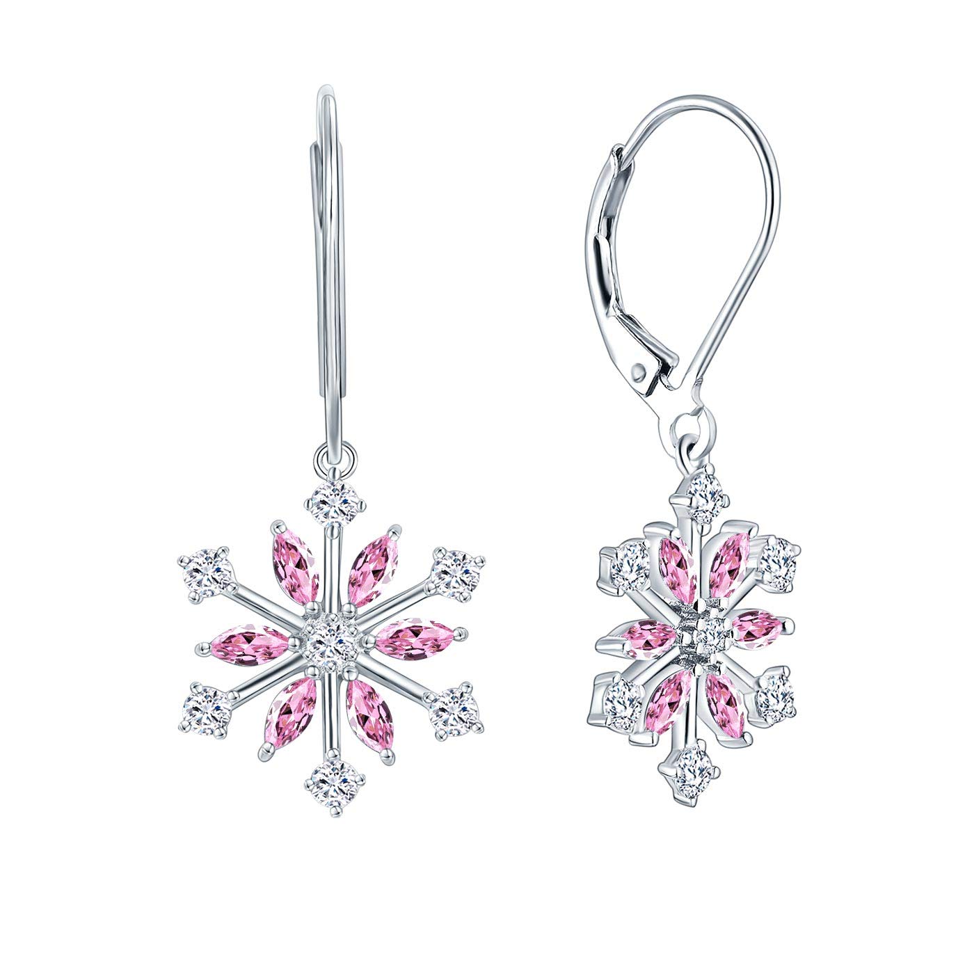 JO WISDOM Snowflake Earrings,925 Sterling Silver 3A Cubic Zirconia October Birthstone Tourmaline Color Earrings,Jewellery for Women